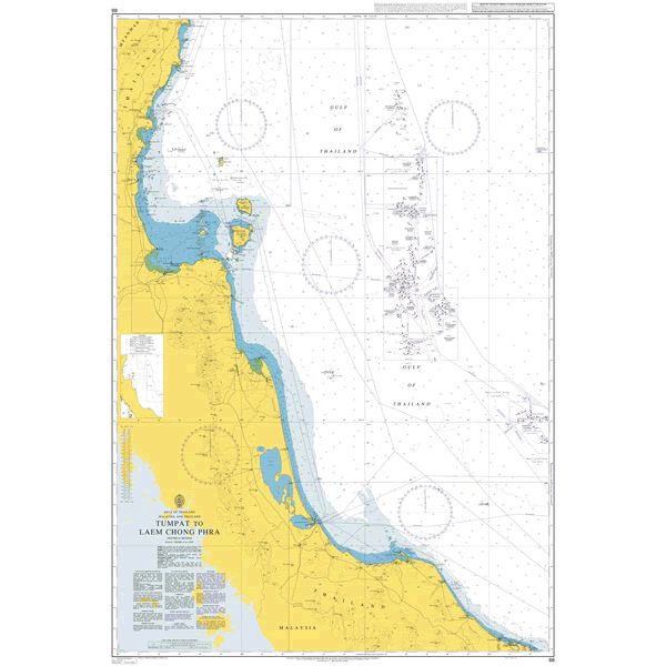 Product image of Admiralty Chart 66 | Tumpat to Laem Chong Phra, featuring navigational markings, depth soundings, and coastal features, essential for safe marine navigation. It could be displayed as an art piece or used for navigation on a boat or ship.