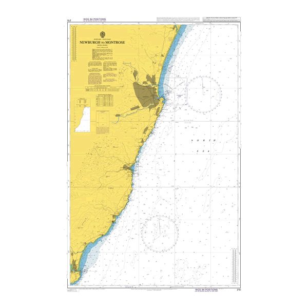 Product image of Admiralty Chart 210 | Newburgh to Montrose, featuring navigational markings, depth soundings, and coastal features, essential for safe marine navigation. It could be displayed as an art piece or used for navigation on a boat or ship.