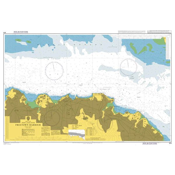 Product image of Admiralty Chart 614 | Freetown Harbour, featuring navigational markings, depth soundings, and coastal features, essential for safe marine navigation. It could be displayed as an art piece or used for navigation on a boat or ship.