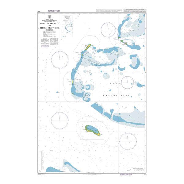 Product image of Admiralty Chart 726 | Egmont Islands to Three Brothers, featuring navigational markings, depth soundings, and coastal features, essential for safe marine navigation. It could be displayed as an art piece or used for navigation on a boat or ship.