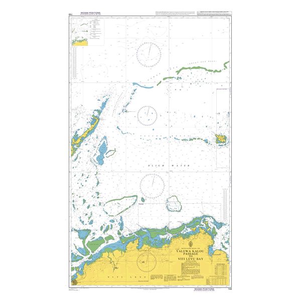 Product image of Admiralty Chart 748 | Yalewa Kalou Passage to Viti Levu Bay, featuring navigational markings, depth soundings, and coastal features, essential for safe marine navigation. It could be displayed as an art piece or used for navigation on a boat or ship.