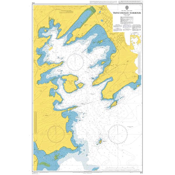 Product image of Admiralty Chart 816 | Trincomalee Harbour, featuring navigational markings, depth soundings, and coastal features, essential for safe marine navigation. It could be displayed as an art piece or used for navigation on a boat or ship.