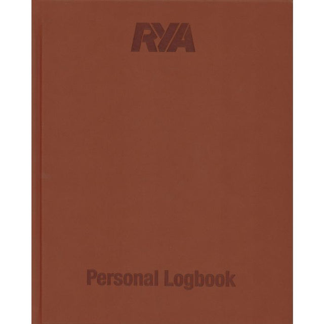 The Royal Yachting Association's RYA Personal Logbook is a brown cover book featuring "RYA" and "Personal Logbook" text, ideal for sailing with its minimalist design that ensures stylish and easy mileage tracking.