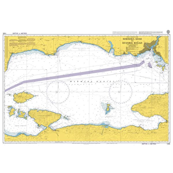Product image of Admiralty Chart 1005 | Marmara Adasi to Istanbul Bogazi (The Bosporus), featuring navigational markings, depth soundings, and coastal features, essential for safe marine navigation. It could be displayed as an art piece or used for navigation on a boat or ship.