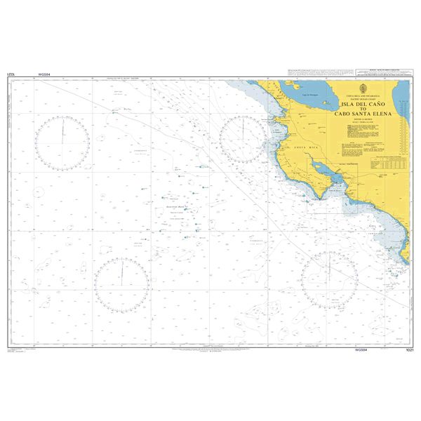 Product image of Admiralty Chart 1021 | Isla Del Cano to Cabo Santa Elena, featuring navigational markings, depth soundings, and coastal features, essential for safe marine navigation. It could be displayed as an art piece or used for navigation on a boat or ship.