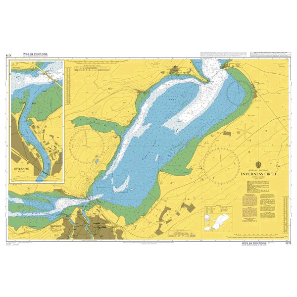 Product image of Admiralty Chart 1078 | Inverness Firth, featuring navigational markings, depth soundings, and coastal features, essential for safe marine navigation. It could be displayed as an art piece or used for navigation on a boat or ship.