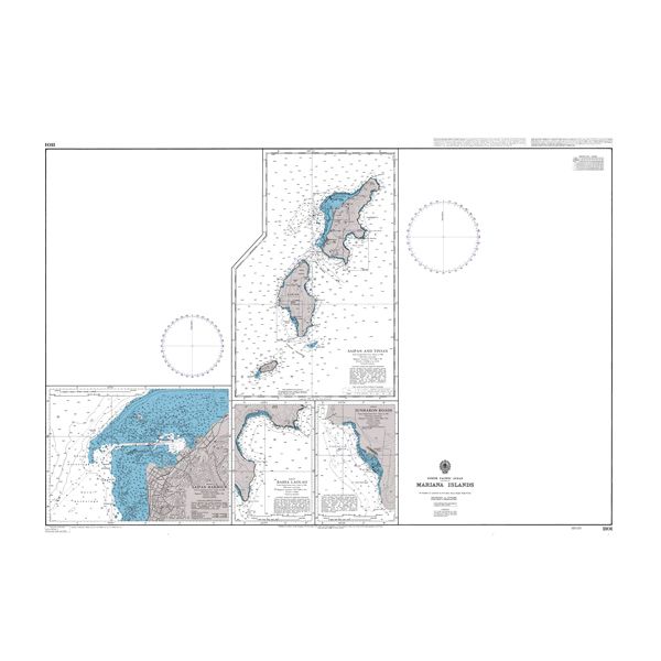 Product image of Admiralty Chart 1101 | Mariana Islands, featuring navigational markings, depth soundings, and coastal features, essential for safe marine navigation. It could be displayed as an art piece or used for navigation on a boat or ship.