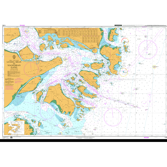 Product image of Admiralty Chart 1126 | Luojia Shan to Xiangshan Gang, featuring navigational markings, depth soundings, and coastal features, essential for safe marine navigation. It could be displayed as an art piece or used for navigation on a boat or ship.