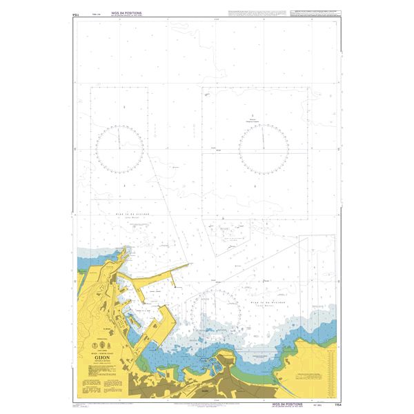 Product image of Admiralty Chart 1154 | Gijon, featuring navigational markings, depth soundings, and coastal features, essential for safe marine navigation. It could be displayed as an art piece or used for navigation on a boat or ship.