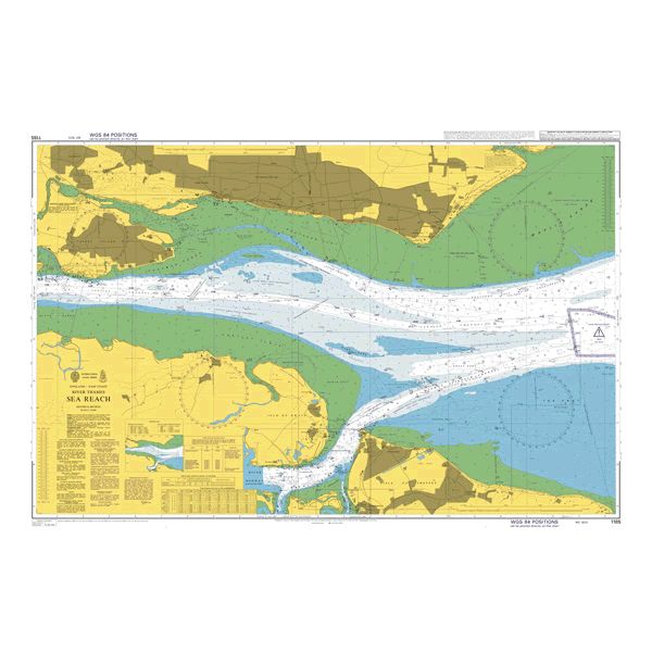 Product image of Admiralty Chart 1185 | River Thames Sea Reach, featuring navigational markings, depth soundings, and coastal features, essential for safe marine navigation. It could be displayed as an art piece or used for navigation on a boat or ship.