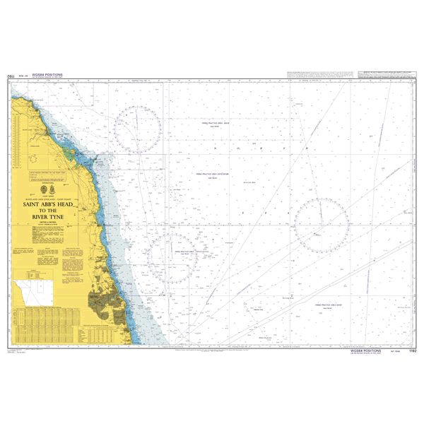 Product image of Admiralty Chart 1192 | Saint Abb's Head to the River Tyne, featuring navigational markings, depth soundings, and coastal features, essential for safe marine navigation. It could be displayed as an art piece or used for navigation on a boat or ship.