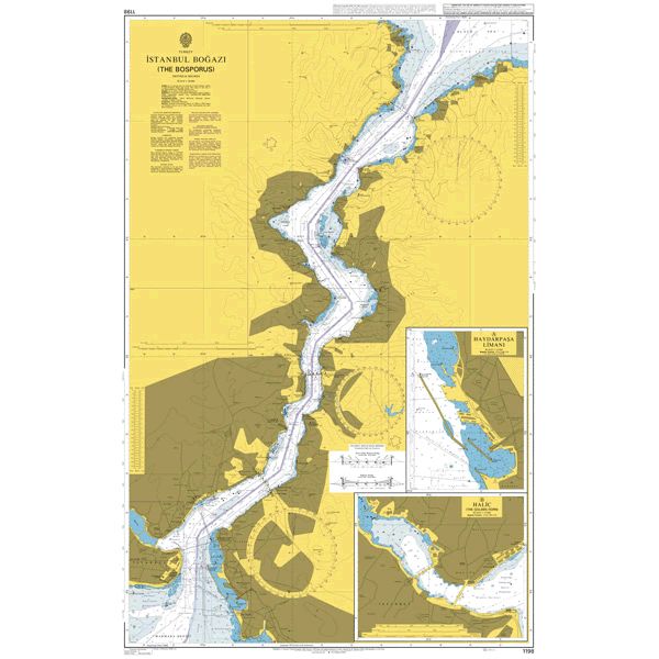 Product image of Admiralty Chart 1198 | Istanbul Bogazi (The Bosporus), featuring navigational markings, depth soundings, and coastal features, essential for safe marine navigation. It could be displayed as an art piece or used for navigation on a boat or ship.