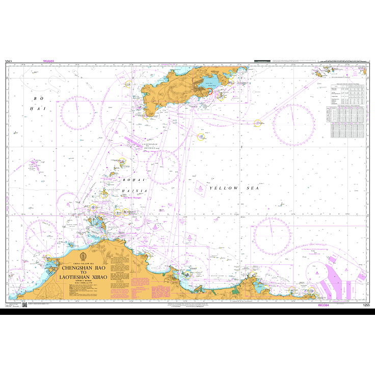 Product image of Admiralty Chart 1255 | Chengshan Jiao to Laotieshan Xijiao, featuring navigational markings, depth soundings, and coastal features, essential for safe marine navigation. It could be displayed as an art piece or used for navigation on a boat or ship.