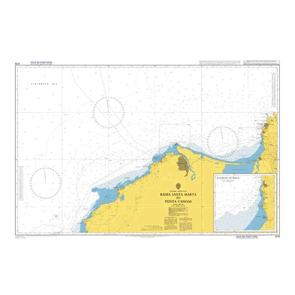 Product image of Admiralty Chart 1276 | Bahia Santa Marta to Punta Canoas, featuring navigational markings, depth soundings, and coastal features, essential for safe marine navigation. It could be displayed as an art piece or used for navigation on a boat or ship.