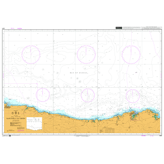 Product image of Admiralty Chart 1291 | Santona to Gijon, featuring navigational markings, depth soundings, and coastal features, essential for safe marine navigation. It could be displayed as an art piece or used for navigation on a boat or ship.