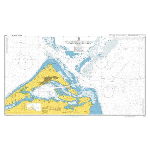 Product image of Admiralty Chart 1315 | Five Fathom Hole, The Narrows and Saint George's Harbour, featuring navigational markings, depth soundings, and coastal features, essential for safe marine navigation. It could be displayed as an art piece or used for navigation on a boat or ship.
