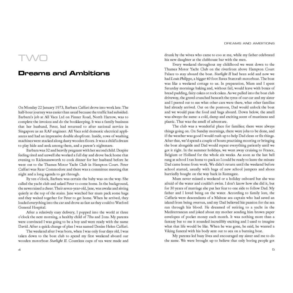 A page from "Against the Flow" by Adlard Coles, showcasing a main text block with paragraphs, a heading labeled "TWO," and decorative elements. The margins feature the book title, inspiring an adventure similar to westabout sailing or solo circumnavigation.