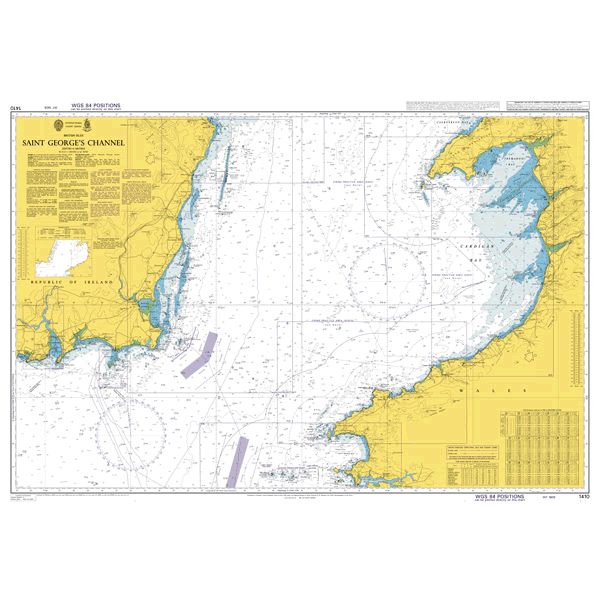 Product image of Admiralty Chart 1410 | Saint George's Channel, featuring navigational markings, depth soundings, and coastal features, essential for safe marine navigation. It could be displayed as an art piece or used for navigation on a boat or ship.