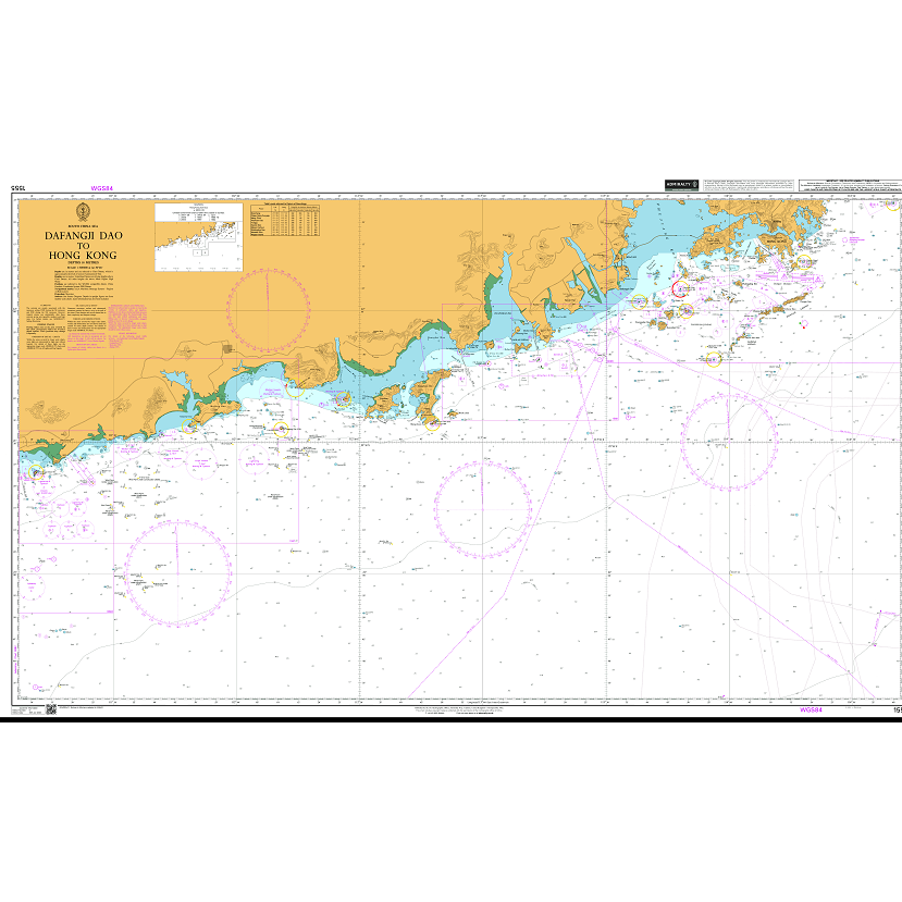 Product image of Admiralty Chart 1555 | Dafangji Dao to Hong Kong, featuring navigational markings, depth soundings, and coastal features, essential for safe marine navigation. It could be displayed as an art piece or used for navigation on a boat or ship.