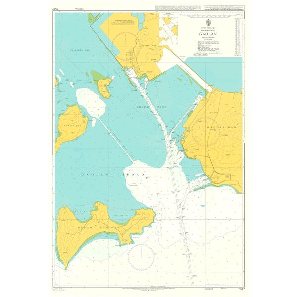 Product image of Admiralty Chart 1557 | Zhuhai Gang Gaolan Gangqu, featuring navigational markings, depth soundings, and coastal features, essential for safe marine navigation. It could be displayed as an art piece or used for navigation on a boat or ship.