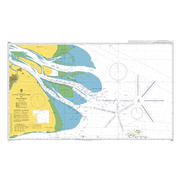 Product image of Admiralty Chart 1602 | Outer Approaches to Shanghai, featuring navigational markings, depth soundings, and coastal features, essential for safe marine navigation. It could be displayed as an art piece or used for navigation on a boat or ship.