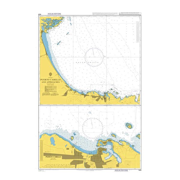 Product image of Admiralty Chart 1628 | Puerto Cabello and Approaches, featuring navigational markings, depth soundings, and coastal features, essential for safe marine navigation. It could be displayed as an art piece or used for navigation on a boat or ship.
