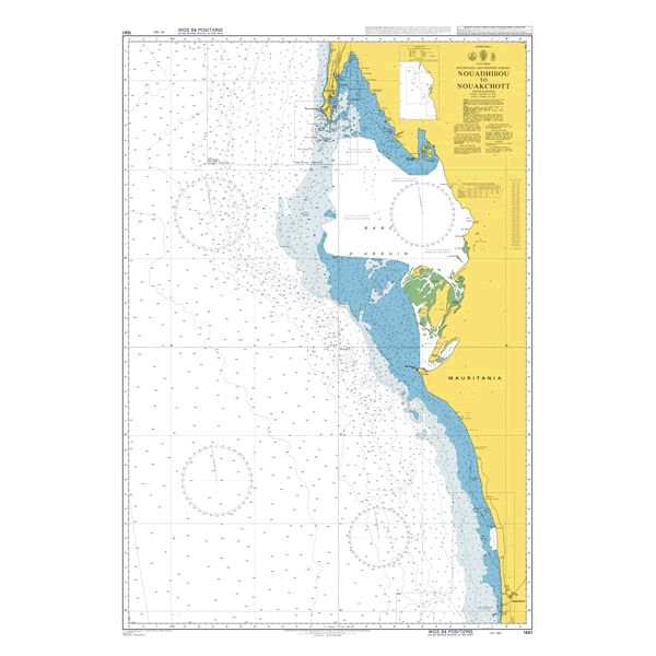 Product image of Admiralty Chart 1661 | Nouadhibou to Nouakchott, featuring navigational markings, depth soundings, and coastal features, essential for safe marine navigation. It could be displayed as an art piece or used for navigation on a boat or ship.