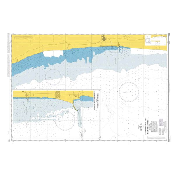 Product image of Admiralty Chart 1688 | Approaches to Nouakchott, featuring navigational markings, depth soundings, and coastal features, essential for safe marine navigation. It could be displayed as an art piece or used for navigation on a boat or ship.