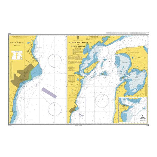 Product image of Admiralty Chart 1694 | Segunda Angostura to Punta Arenas, featuring navigational markings, depth soundings, and coastal features, essential for safe marine navigation. It could be displayed as an art piece or used for navigation on a boat or ship.
