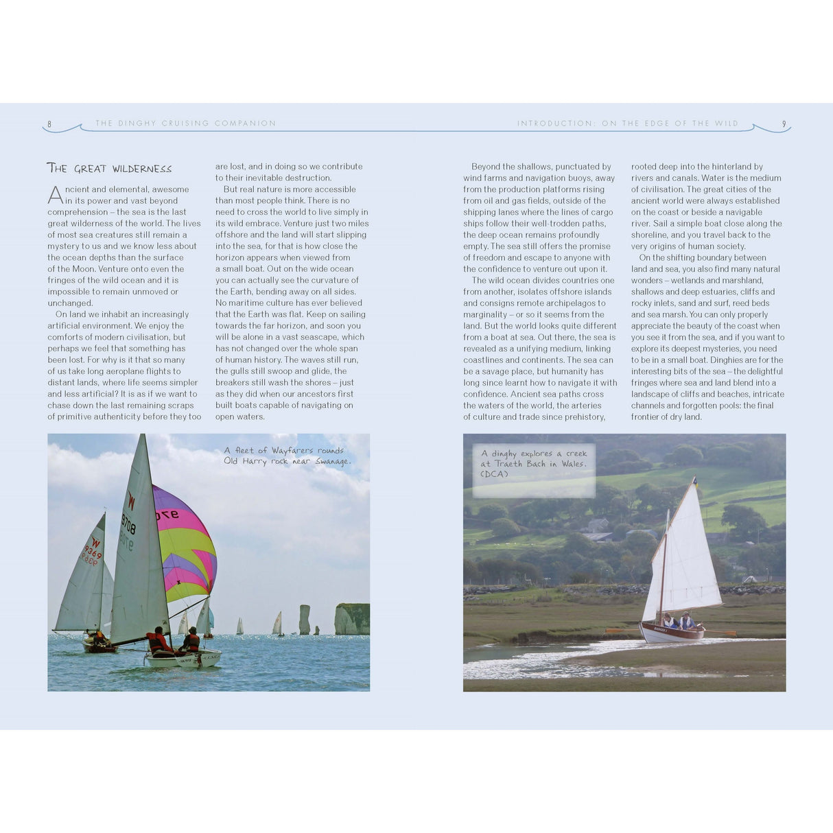 Under a bright sky, sailing boats traverse the sea with lush green hills as a backdrop. "Dinghy Cruising" by Adlard Coles explores timeless sailing adventures, highlighting the challenges sailors face with changing winds and tides, emphasizing nature's undeniable influence.