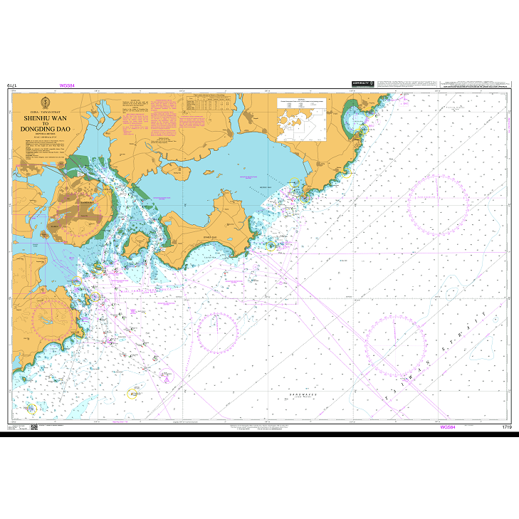 Product image of Admiralty Chart 1719 | Shenhu Wan to Dongding Dao, featuring navigational markings, depth soundings, and coastal features, essential for safe marine navigation. It could be displayed as an art piece or used for navigation on a boat or ship.