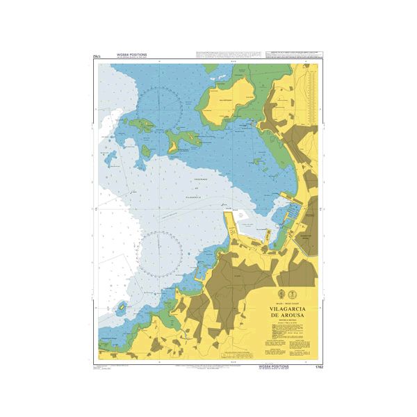 Product image of Admiralty Chart 1762 | Vilagarcia de Arousa, featuring navigational markings, depth soundings, and coastal features, essential for safe marine navigation. It could be displayed as an art piece or used for navigation on a boat or ship.