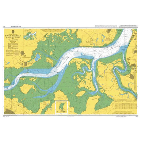 Product image of Admiralty Chart 1834 | River Medway Garrison Point to Folly Point, featuring navigational markings, depth soundings, and coastal features, essential for safe marine navigation. It could be displayed as an art piece or used for navigation on a boat or ship.