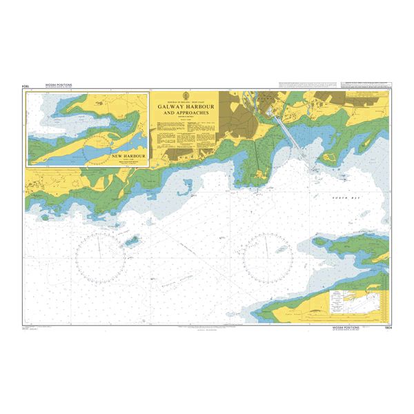 Product image of Admiralty Chart 1904 | Galway Harbour and Approaches, featuring navigational markings, depth soundings, and coastal features, essential for safe marine navigation. It could be displayed as an art piece or used for navigation on a boat or ship.