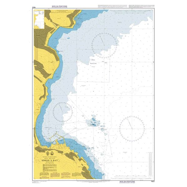 Product image of Admiralty Chart 1922 | Simon's Bay, featuring navigational markings, depth soundings, and coastal features, essential for safe marine navigation. It could be displayed as an art piece or used for navigation on a boat or ship.