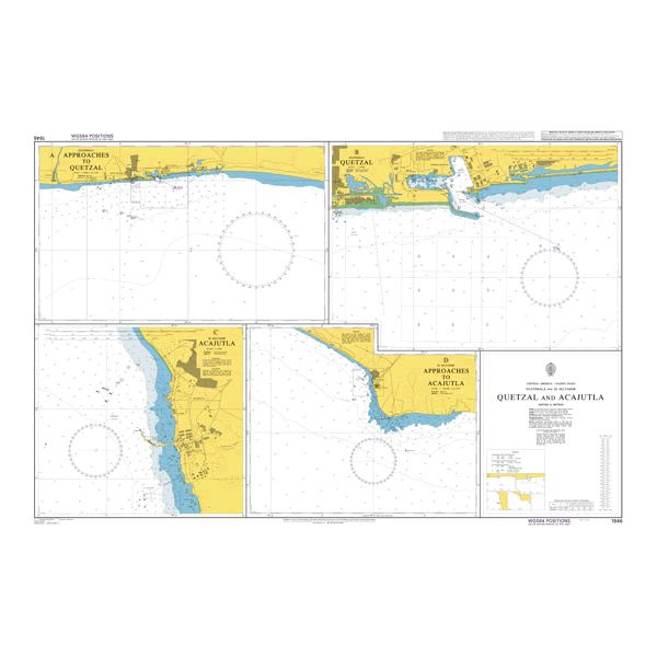 Product image of Admiralty Chart 1946 | Quetzal and Acajutla, featuring navigational markings, depth soundings, and coastal features, essential for safe marine navigation. It could be displayed as an art piece or used for navigation on a boat or ship.