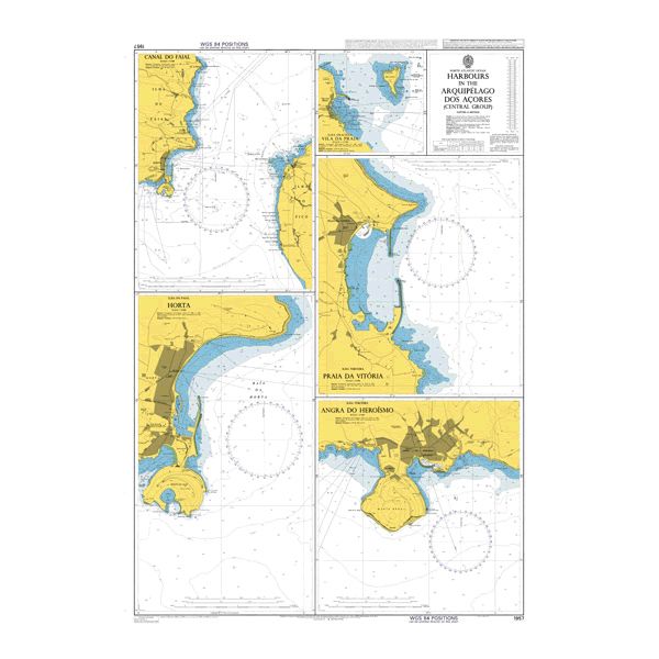 Product image of Admiralty Chart 1957 | Harbours in the Arquipelago Dos Acores (Central Group), featuring navigational markings, depth soundings, and coastal features, essential for safe marine navigation. It could be displayed as an art piece or used for navigation on a boat or ship.