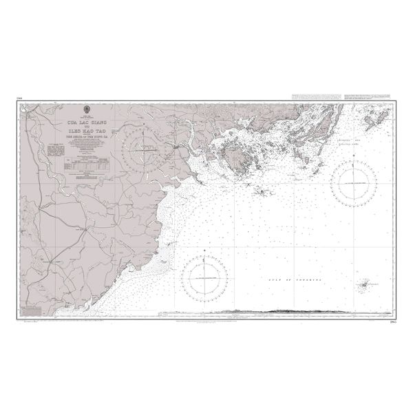Product image of Admiralty Chart 1965 | Cua Lac Giang to Iles Kao Tao including the Approaches to Hai Phong, featuring navigational markings, depth soundings, and coastal features, essential for safe marine navigation. It could be displayed as an art piece or used for navigation on a boat or ship.