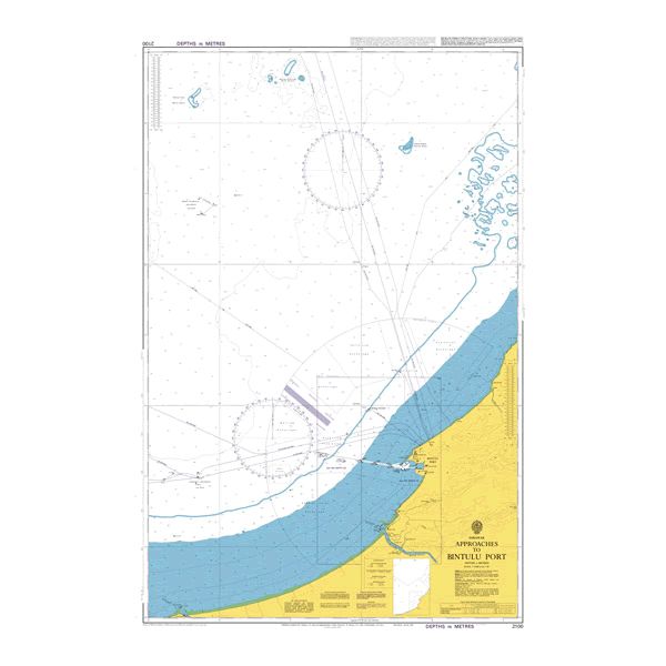 Product image of Admiralty Chart 2100 | Approaches to Bintulu Port, featuring navigational markings, depth soundings, and coastal features, essential for safe marine navigation. It could be displayed as an art piece or used for navigation on a boat or ship.