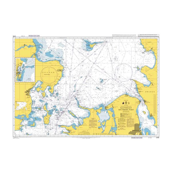 Product image of Admiralty Chart 2108 | Kattegat Southern Part, featuring navigational markings, depth soundings, and coastal features, essential for safe marine navigation. It could be displayed as an art piece or used for navigation on a boat or ship.
