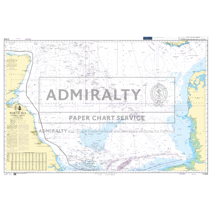Admiralty Chart 2182B: North Sea Central Sheet by Admiralty displays coastal outlines, navigational routes, depth contours, and maritime details for SOLAS-compliant navigation. Large watermark: “ADMIRALTY PAPER CHART SERVICE.”.