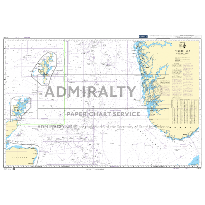Admiralty Chart 2182C: North Sea Northern Sheet by Admiralty shows the eastern UK, northern Netherlands, and southern Norway coasts with islands, depth markings, navigation aids, inset maps, and a prominent "ADMIRALTY" watermark.