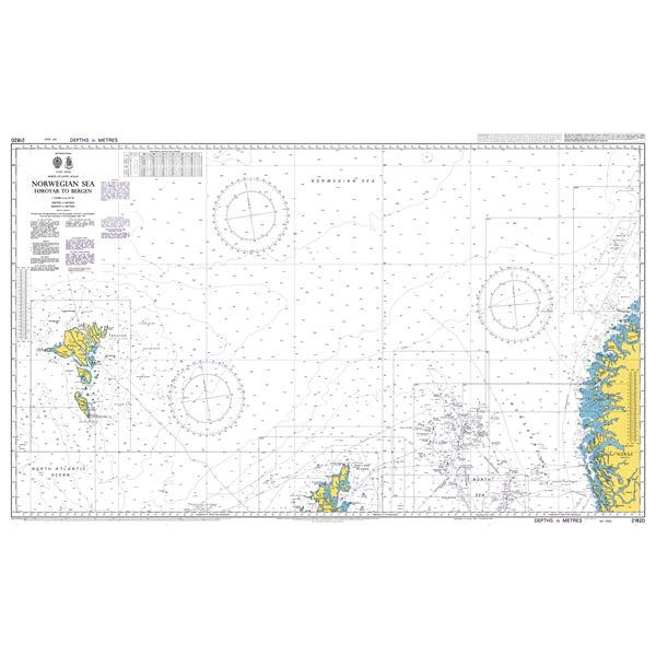 Admiralty Chart 2182D: Norwegian Sea Foroyar to Bergen by Admiralty displays navigation routes, coastal outlines, islands, water depths, and nautical symbols from the Foroyar to Norway’s Bergen region.
