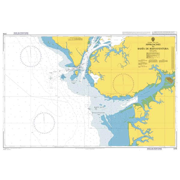 Product image of Admiralty Chart 2318 | Approaches to Bahia de Buenaventura, featuring navigational markings, depth soundings, and coastal features, essential for safe marine navigation. It could be displayed as an art piece or used for navigation on a boat or ship.