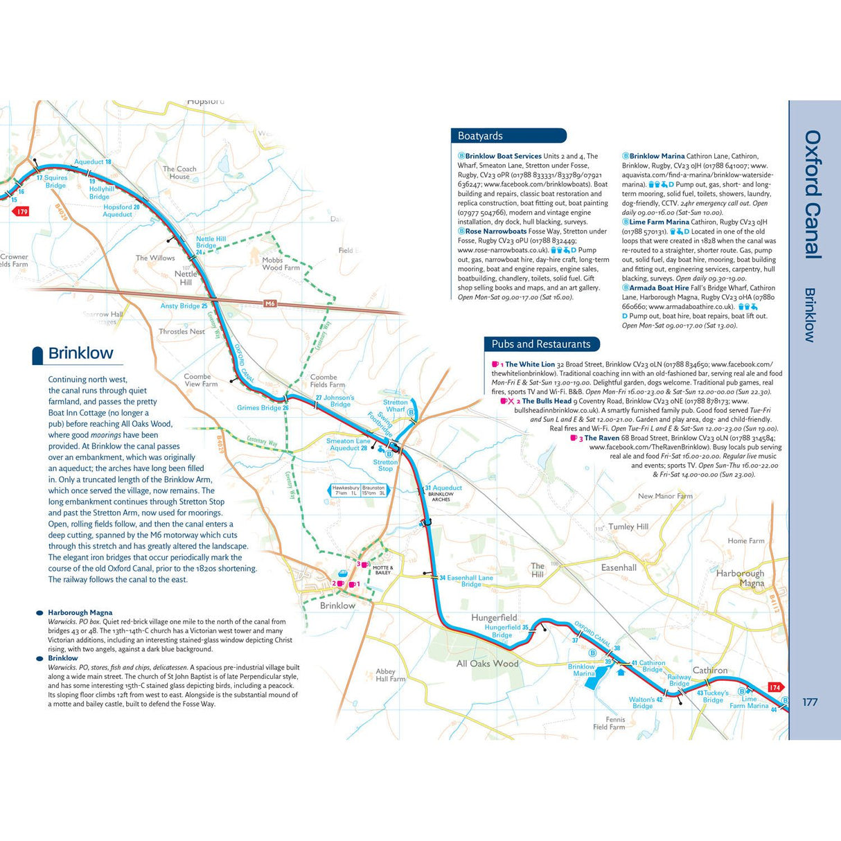 Explore the Oxford Canal near Brinklow with Nicholson Waterways Guide 1: Grand Union, Oxford and the South East, detailing boatyards, pubs, restaurants, marina locations, bridges, and access points. Inset boxes highlight services and amenities. Ideal for Nicholson fans navigating Britain's inland waterways.