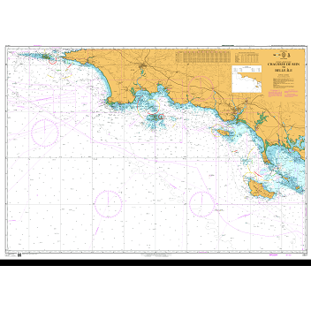 Product image of Admiralty Chart 2521 | Chaussee de Sein to Belle-Ile, featuring navigational markings, depth soundings, and coastal features, essential for safe marine navigation. It could be displayed as an art piece or used for navigation on a boat or ship.