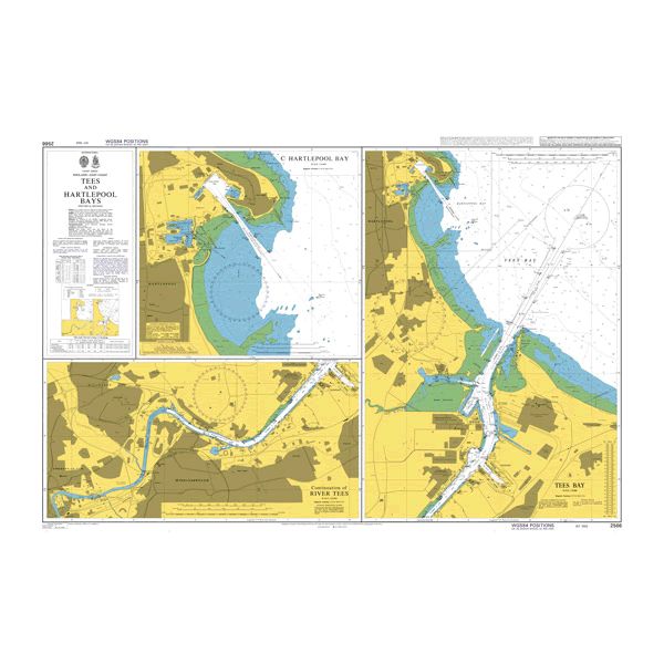 Product image of Admiralty Chart 2566 | Tees and Hartlepool Bays, featuring navigational markings, depth soundings, and coastal features, essential for safe marine navigation. It could be displayed as an art piece or used for navigation on a boat or ship.