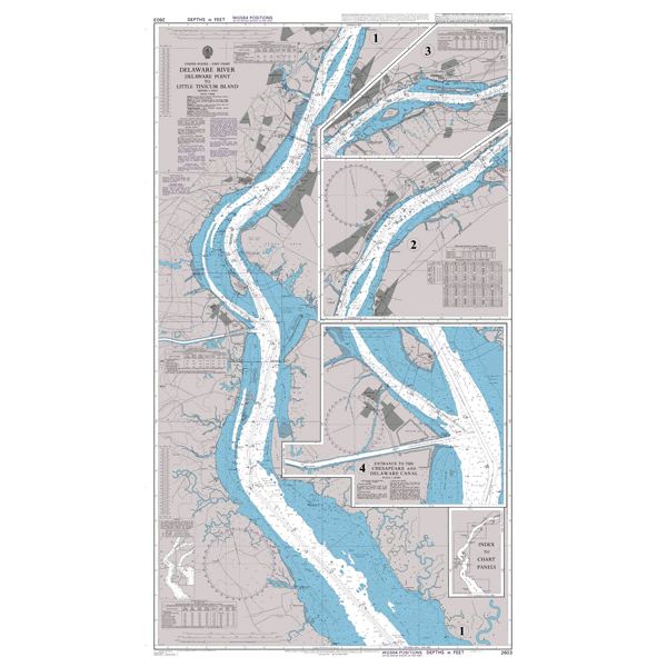 Product image of Admiralty Chart 2603 | Delaware River Delaware Point to Little Tinicum Island, featuring navigational markings, depth soundings, and coastal features, essential for safe marine navigation. It could be displayed as an art piece or used for navigation on a boat or ship.