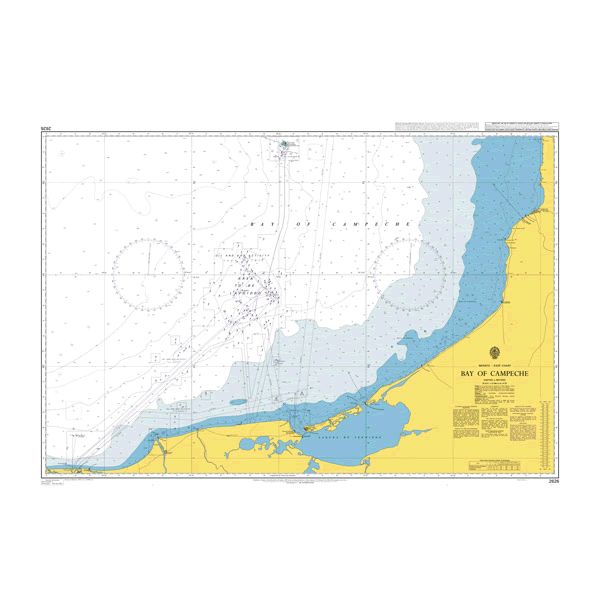 Product image of Admiralty Chart 2626 | Bay of Campeche, featuring navigational markings, depth soundings, and coastal features, essential for safe marine navigation. It could be displayed as an art piece or used for navigation on a boat or ship.