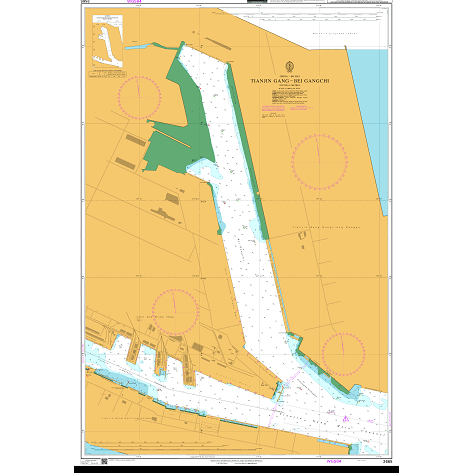 Product image of Admiralty Chart 2665 | Tianjin Gang - Bei Gangchi, featuring navigational markings, depth soundings, and coastal features, essential for safe marine navigation. It could be displayed as an art piece or used for navigation on a boat or ship.